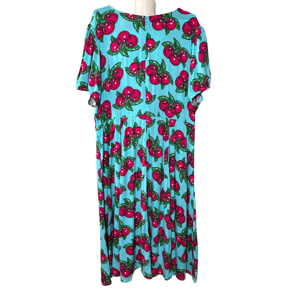 Torrid Betsey Johnson Blue Cherry Print Surplice Midi Dress Plus Size 24 Pockets - Picture 5 of 15